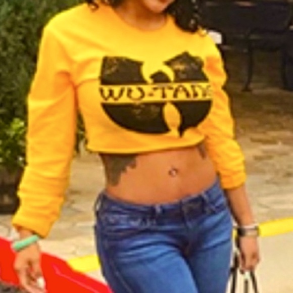 WU-TANG Distressed Print Yellow Long Sleeve Crop Top 🙏❌PRICE FIRM NO OFFERS ❌🙏 - Picture 2 of 12
